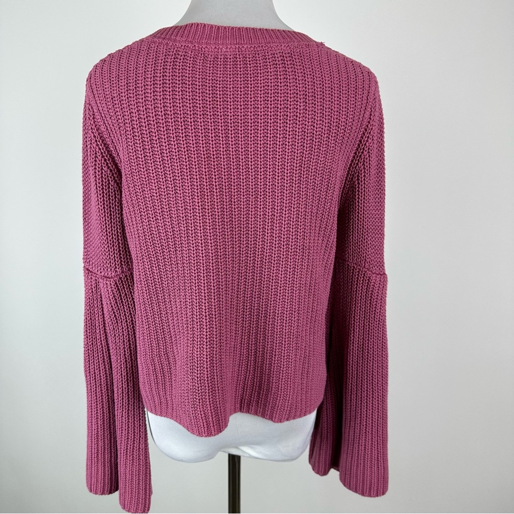 Free People Damsel Pink Bell Sleeve V Neck Sweater Size XS - Picture 5 of 6